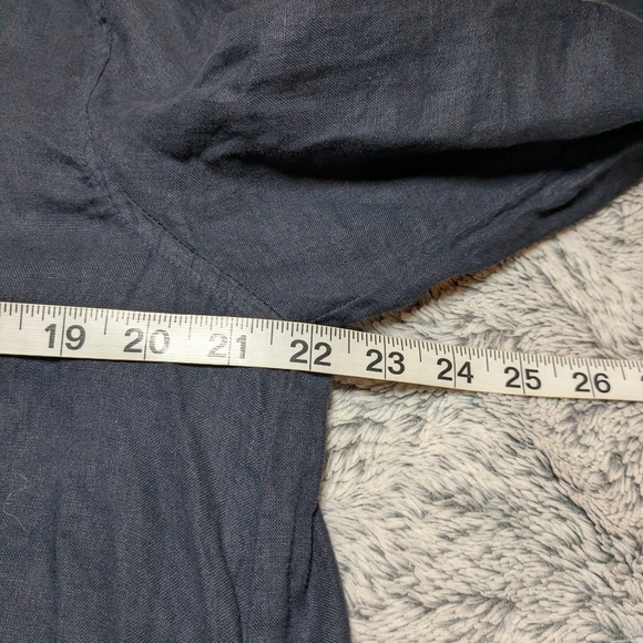 CP shades Navy Blue 100% Linen Midi Dress Long Sleeve Shirt Collar Dress Medium - Picture 6 of 10